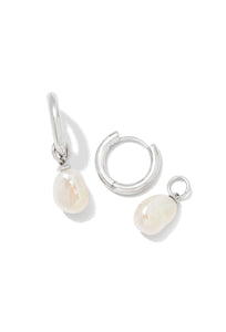 Kendra Scott: Willa Pearl Huggie Earrings in Silver White Pearl