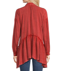 Tru Luxe: Vintage Wash Button Up Replim Top in Spiced