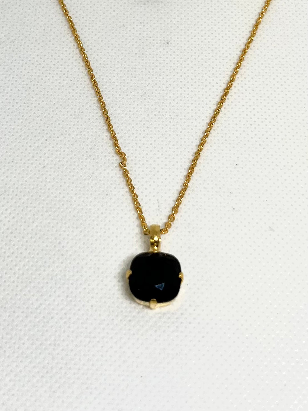 Mariana: Cushion Cut Gold Pendant in “Jet”