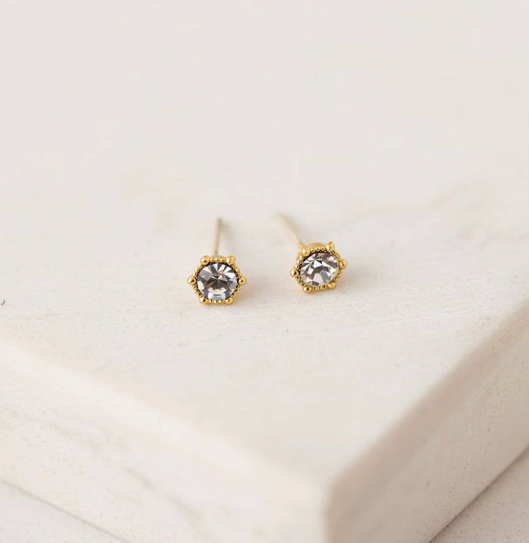 Lovers Tempo: Astrid Stud Gold Earrings Clear Crystal