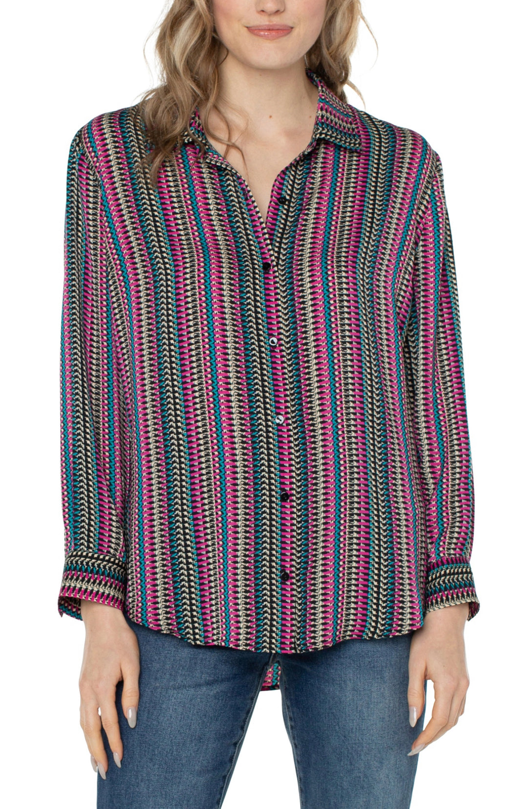 Liverpool: Button Up Blouse in Multi Stripe LM8543H65P22