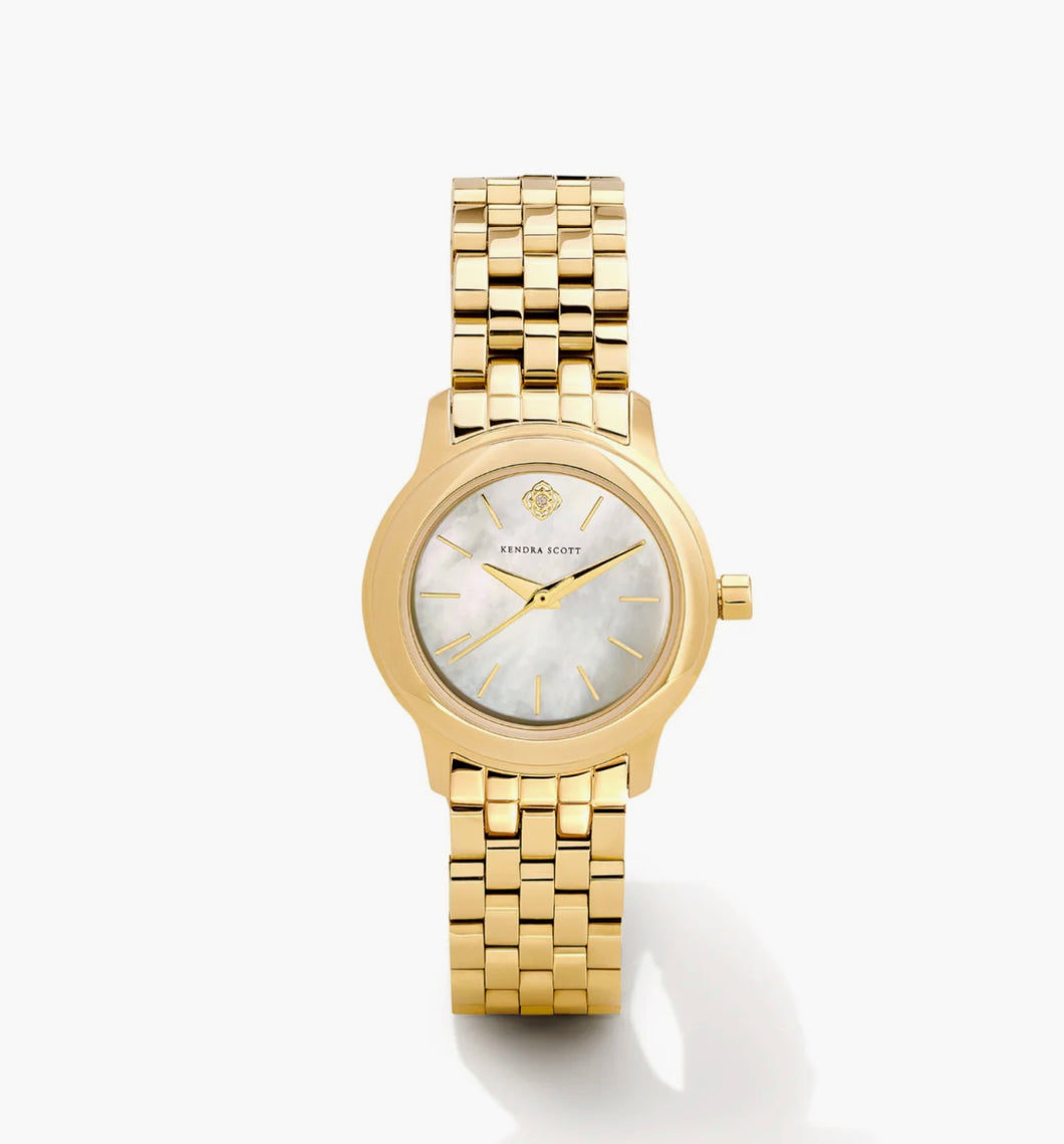 Kendra Scott: Alex Gold Tone Stainless Steel 35MM Watch in Ivory Mother Of Pearl