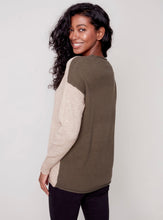 Load image into Gallery viewer, Charlie B: Color Clocking Sweater with Stitch Detail in Spruce
