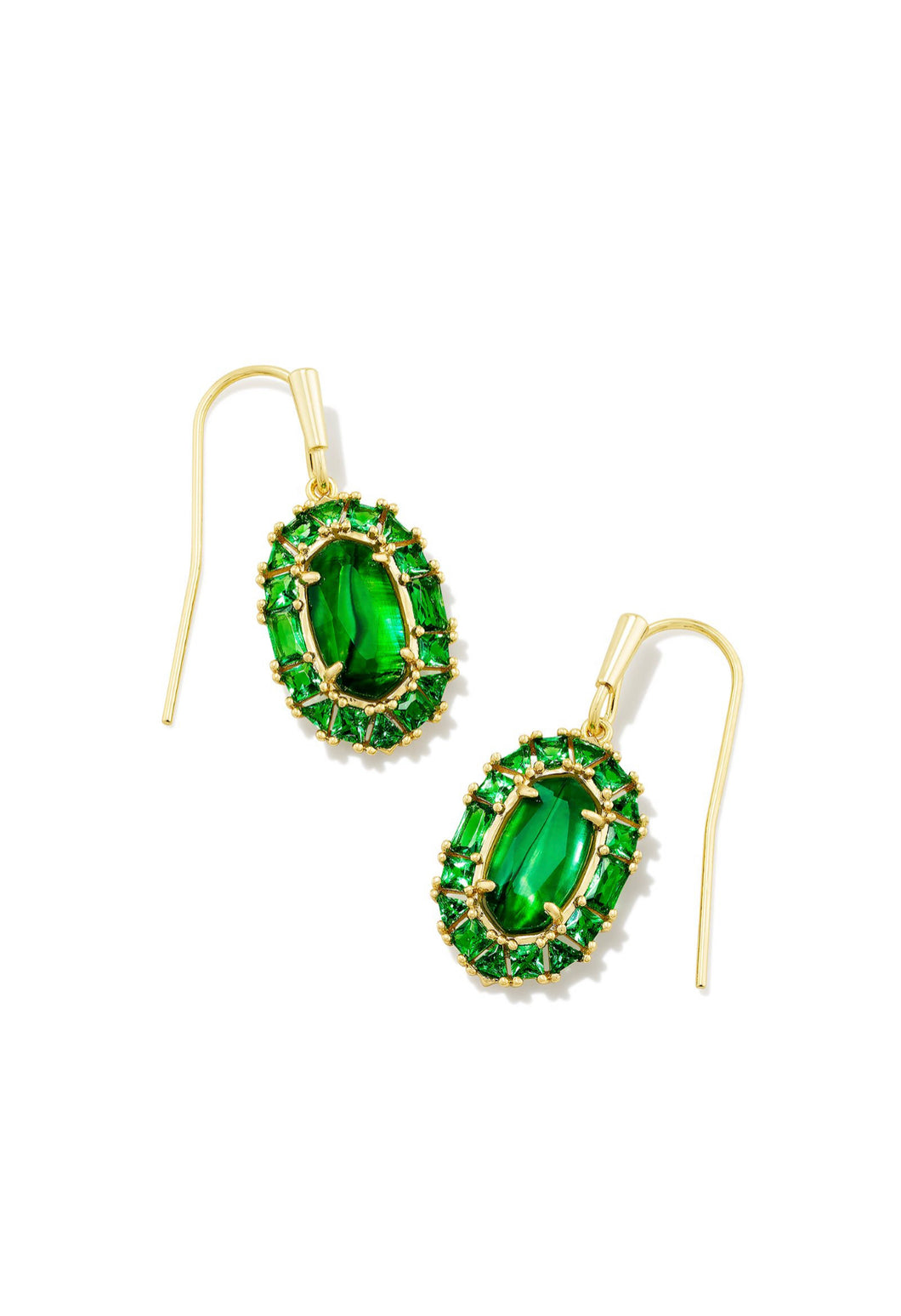 Kendra Scott: Lee Crystal Drop Earrings in Gold Kelly Green
