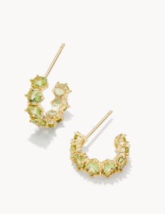 Kendra Scott: Cailin Gold Crystal Huggie Earrings in Green Peridot