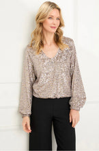 Load image into Gallery viewer, Karen Kane: Sequin Long Sleeve Blouson Top in Champagne
