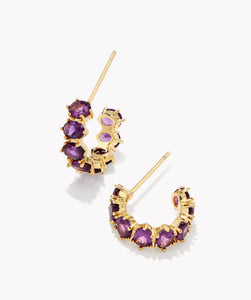 Kendra Scott: Cailin Gold Crystal Huggie Earrings in Purple Crystal