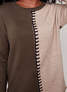 Charlie B: Color Clocking Sweater with Stitch Detail in Spruce