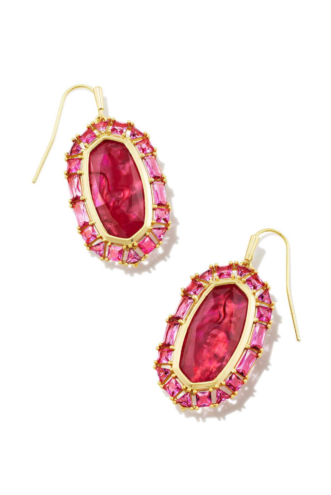 Kendra Scott: Elle Gold Crystal Frame Drop Earrings in Raspberry Illusion