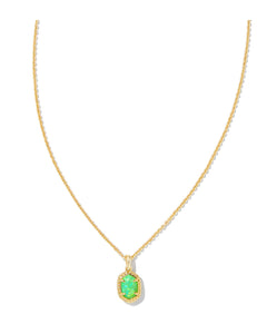 Kendra Scott: Daphne Framed Short Pendant Necklace in Gold Bright Green Kyocera Opal