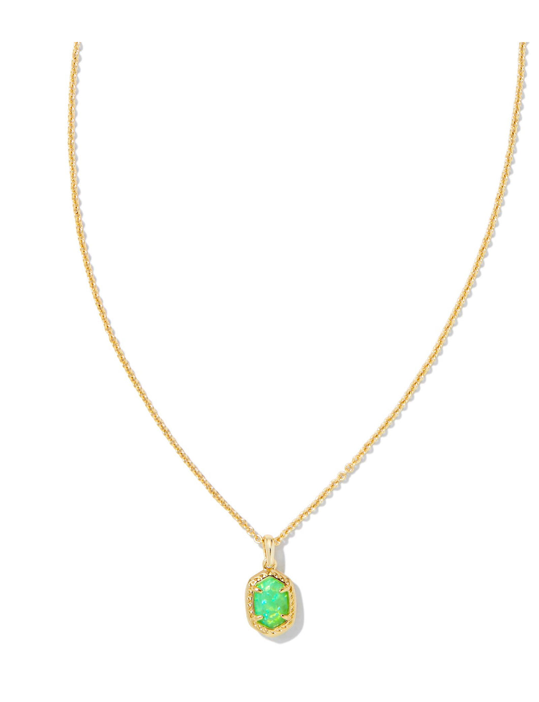 Kendra Scott: Daphne Framed Short Pendant Necklace in Gold Bright Green Kyocera Opal