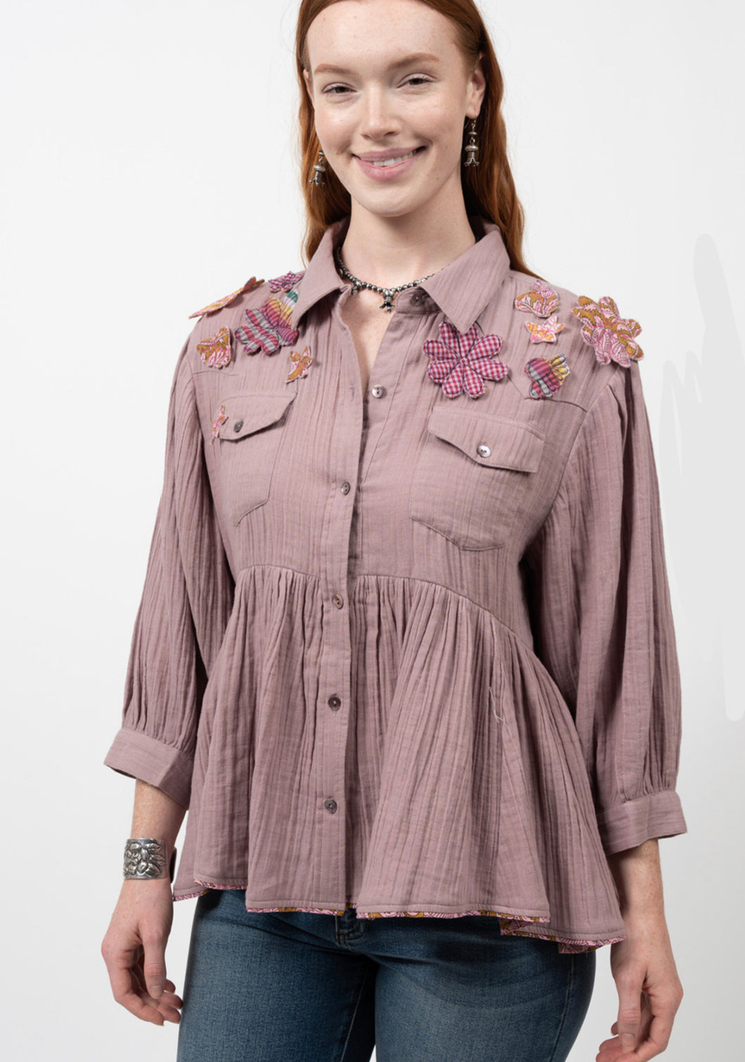 Ivy Jane: Carrying Flowers Peplum Top in Mauve