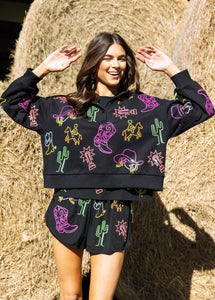 Queen of Sparkles: Black & Neon Rodeo Icon Sweatshirt