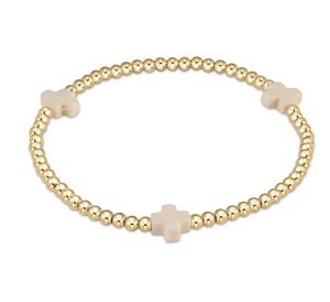 Enewton: Signature Cross Gold Pattern 3mm Bead Bracelet in Off White