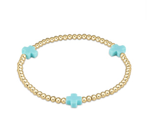 Enewton: Signature Cross Gold Pattern 3mm Bead Bracelet in Turquoise