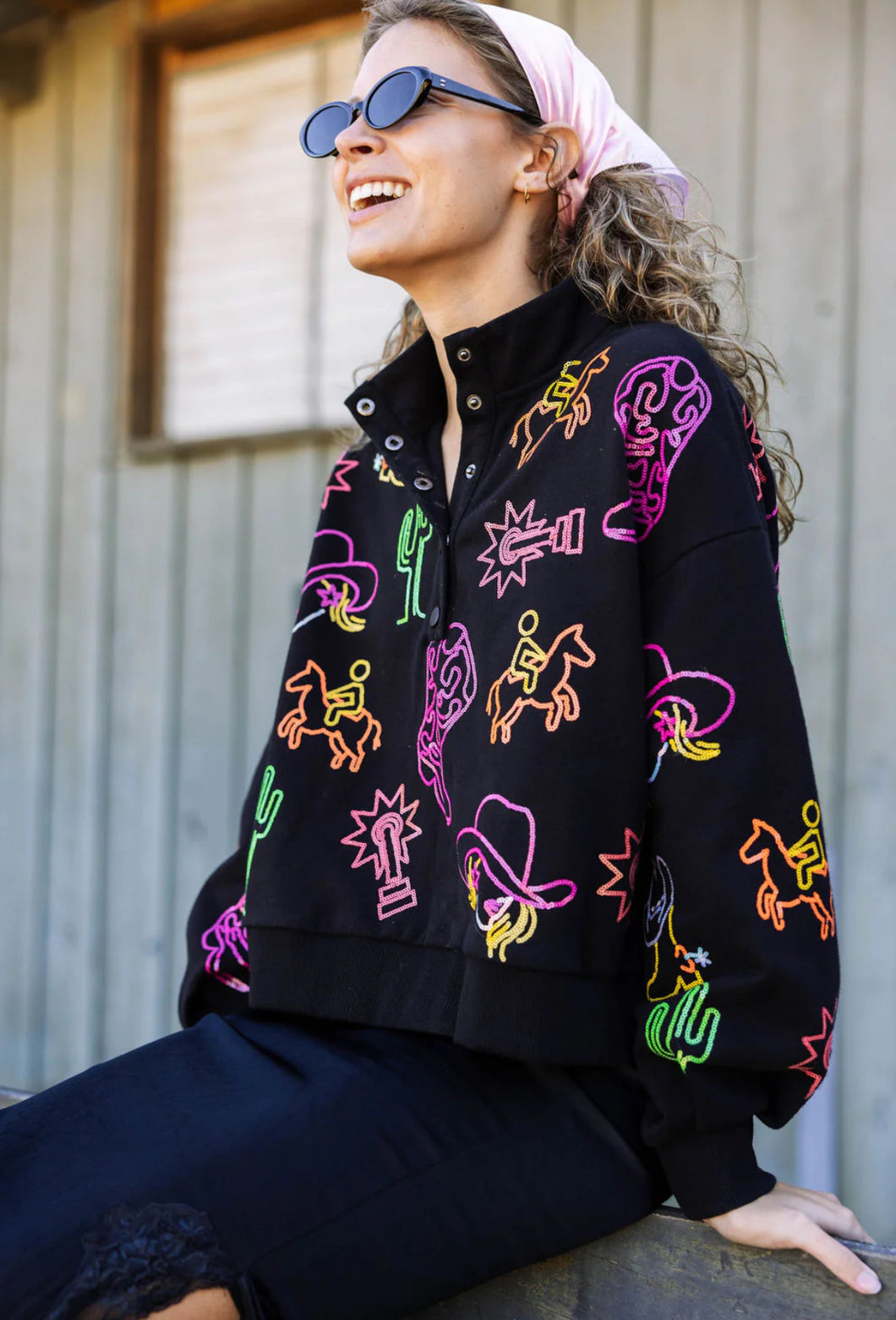 Queen of Sparkles: Black & Neon Rodeo Icon Sweatshirt