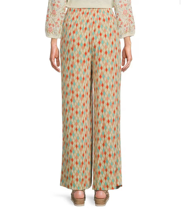 Multiples: Elastic Shirred Waist Pull-On Wide Leg Pants in DIAMLT M34705PM