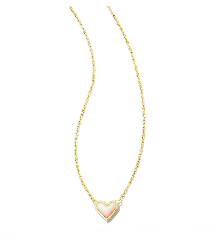 Kendra Scott: Framed Ari Heart Pendant Necklace in Gold White Oplscnt Resin