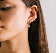Load image into Gallery viewer, Lovers Tempo: Amari Pearl Huggie Hoop Gold Earrings
