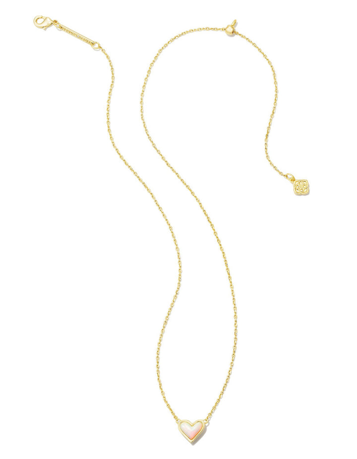 Kendra Scott: Framed Ari Heart Pendant Necklace in Gold White Oplscnt Resin