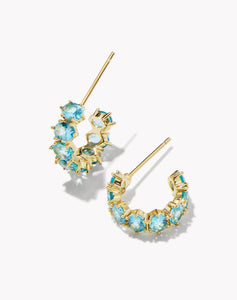 Kendra Scott: Cailin Gold Crystal Huggie Earrings in Aqua Crystal