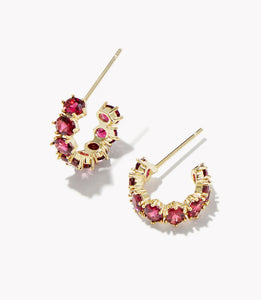 Kendra Scott: Cailin Gold Crystal Huggie Earrings in Burgundy Crystal