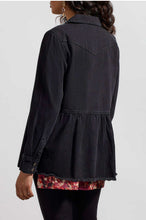 Load image into Gallery viewer, Tribal: Denim Over Shirt with Peplum in Faded Black

