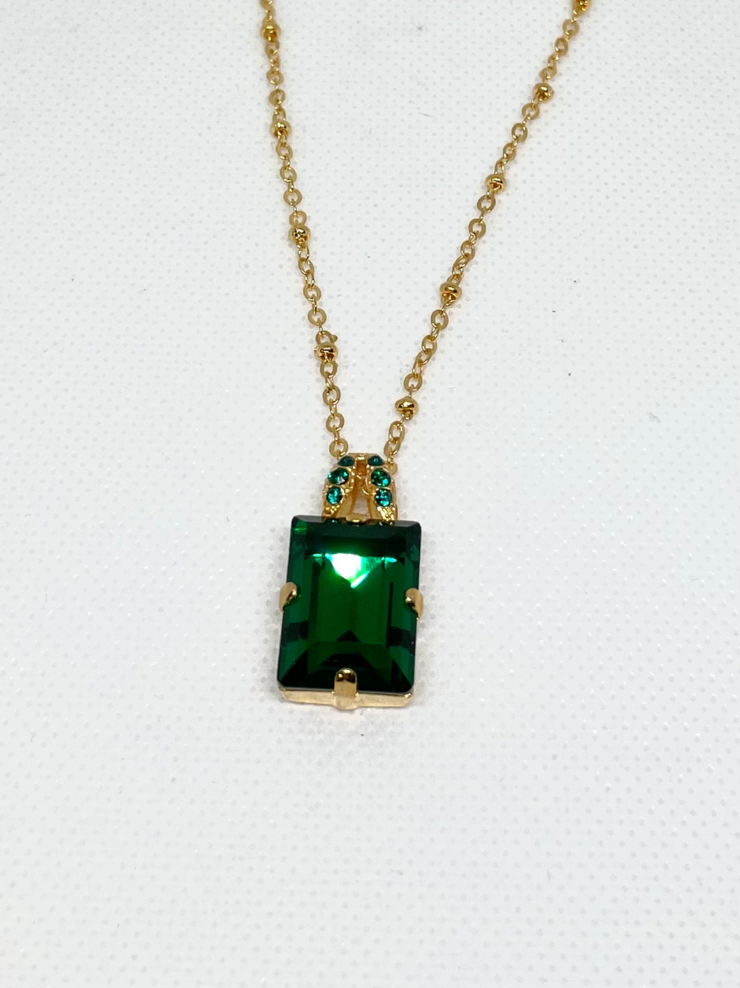 Mariana: Gold Pendant Necklace in “Emerald Green”