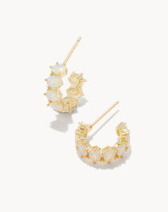 Kendra Scott: Cailin Gold Crystal Huggie Earrings in Champagne Opal Crystal