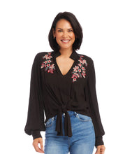 Load image into Gallery viewer, Karen Kane: Embroidered Tie Front Top in Black

