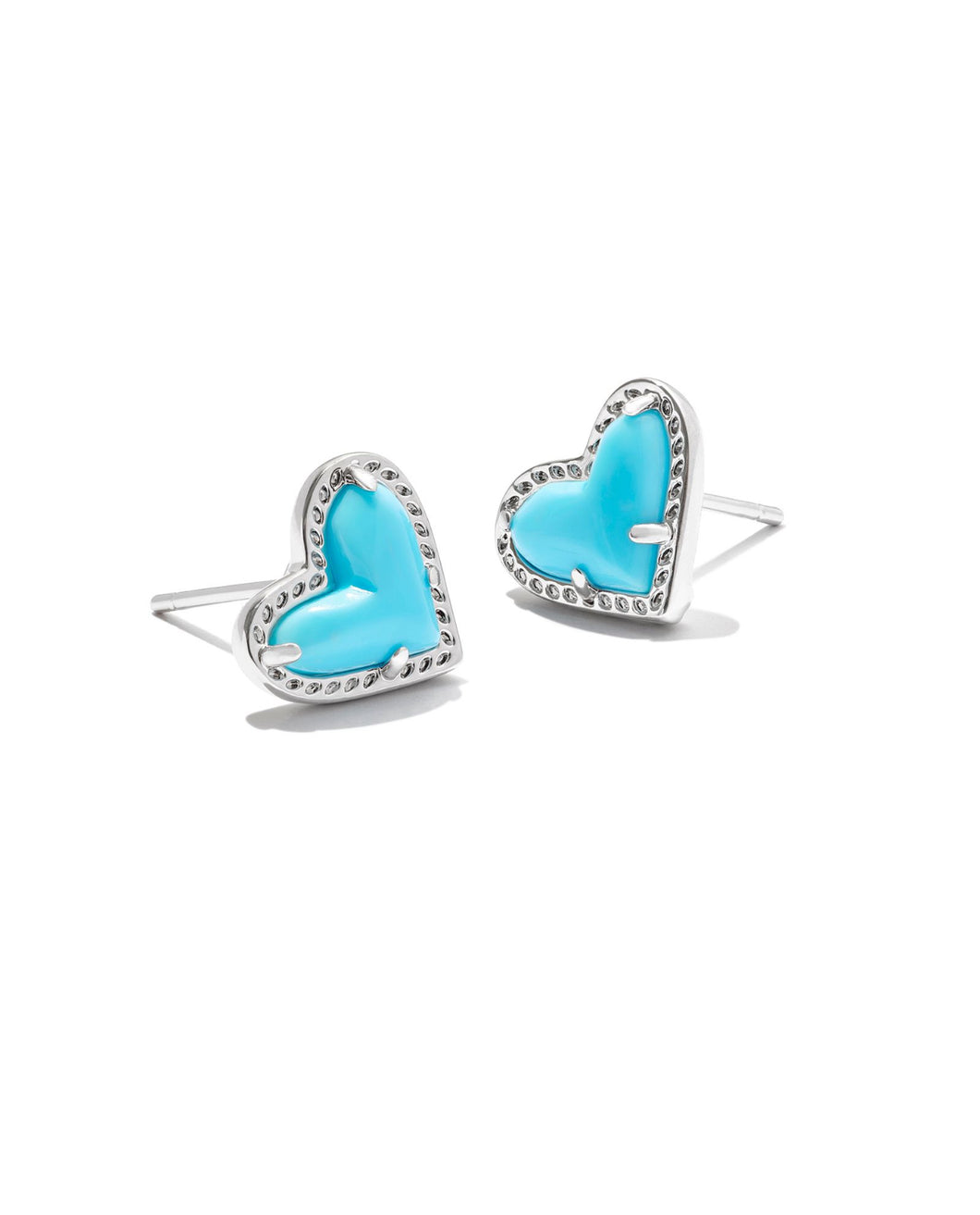 Kendra Scott: Ari Heart Stud Earrings in Silver Turquoise