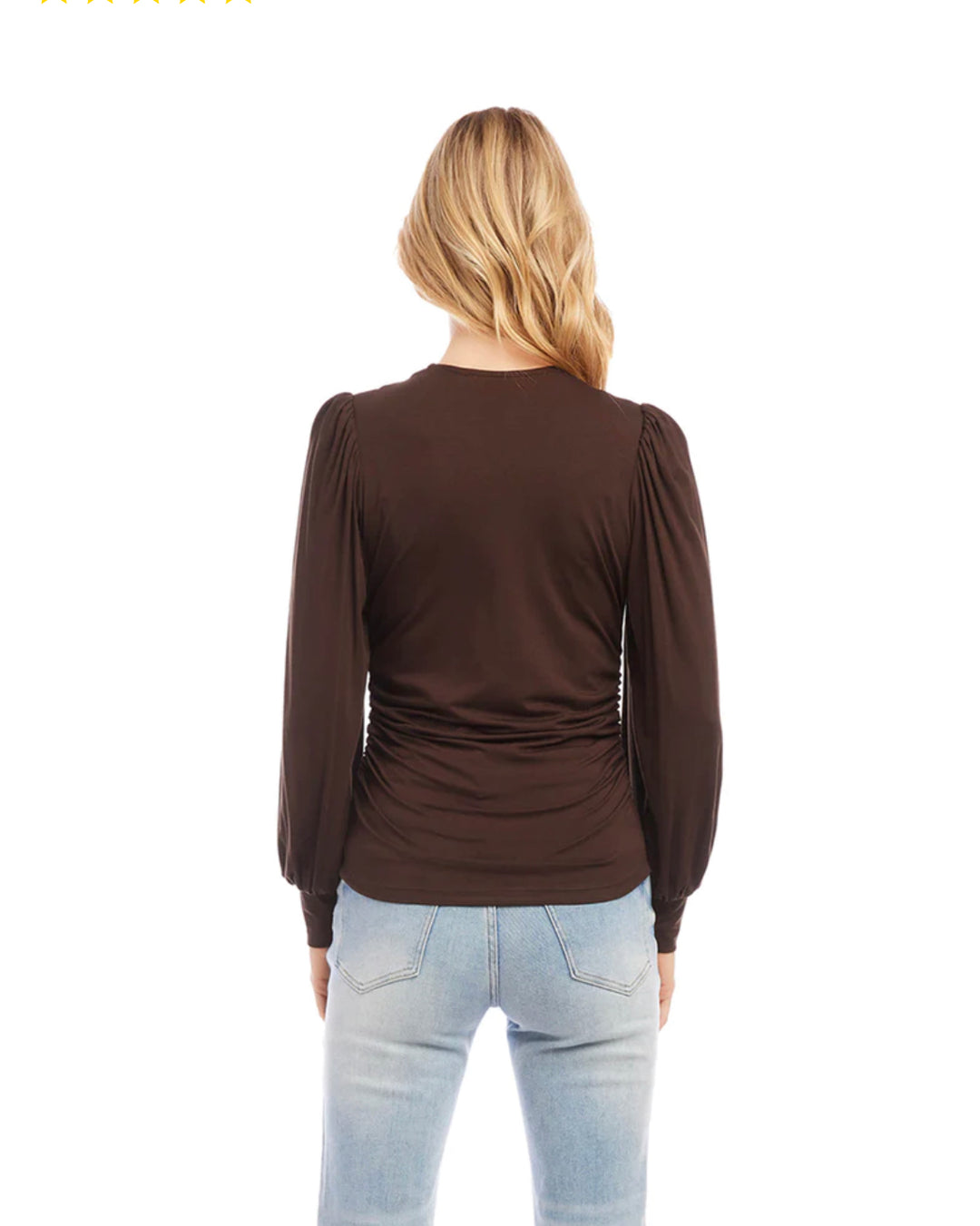Karen Kane: Shirred V-Neck Top in Brown