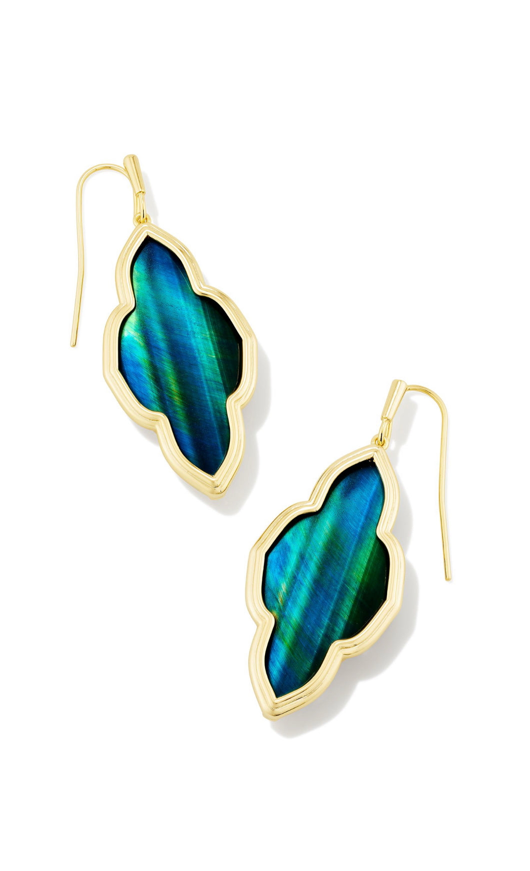 Kendra Scott: Framed Abbie Gold Earrings in Teal Tigers Eye