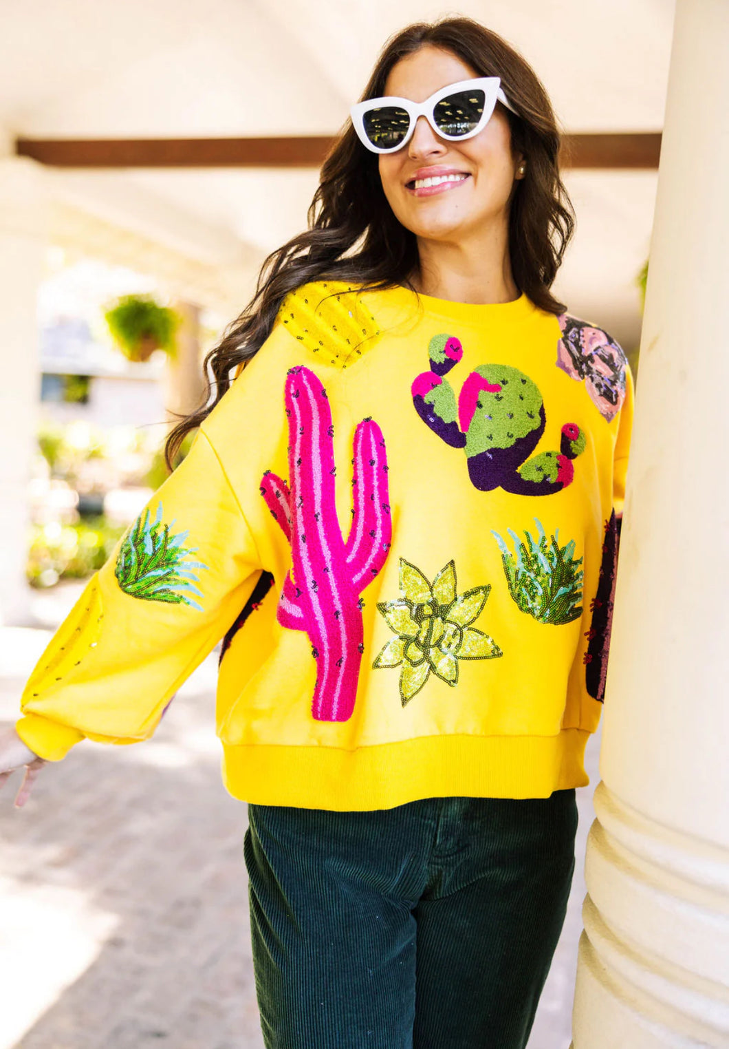 Queen of Sparkles: Yellow Cactus Sweatshirt