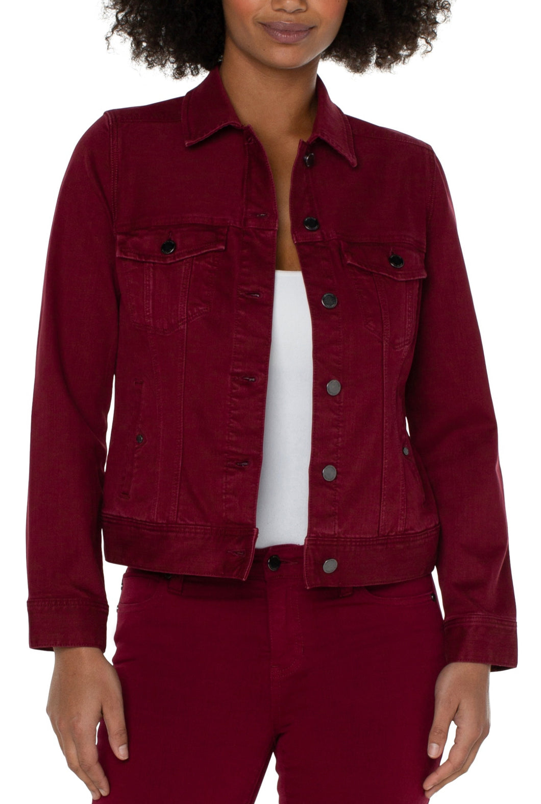 Liverpool: Classic Jean Jacket in Red Velvet