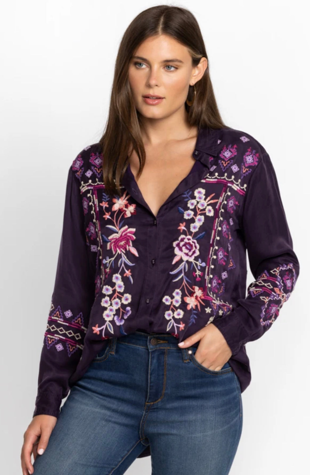 Johnny Was: Curacao Oversized Shirt Tunic in Deep Purple