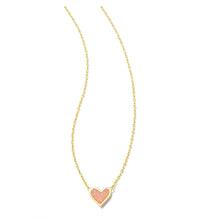 Load image into Gallery viewer, Kendra Scott: Framed Ari Heart Pendant Necklace in Gold Light Pink Drusy
