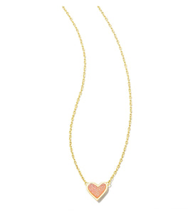 Kendra Scott: Framed Ari Heart Pendant Necklace in Gold Light Pink Drusy