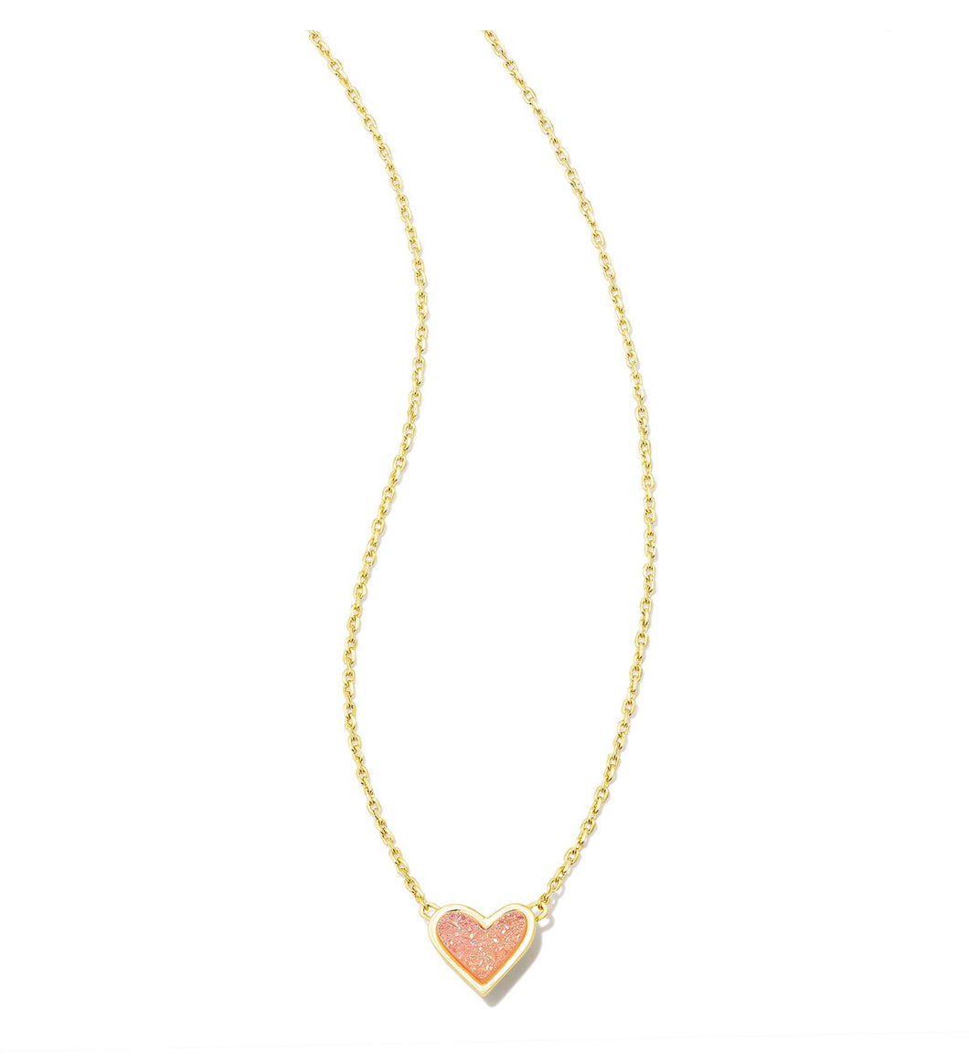 Kendra Scott: Framed Ari Heart Pendant Necklace in Gold Light Pink Drusy