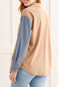 Tribal: Long Sleeve Color Block Button Up Shirt in Cinnamon
