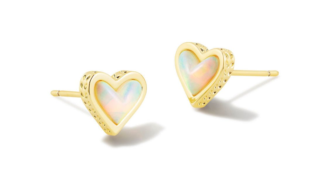 Kendra Scott: Framed Ari Heart Stud Ear in Gold White Oplscnt Resin