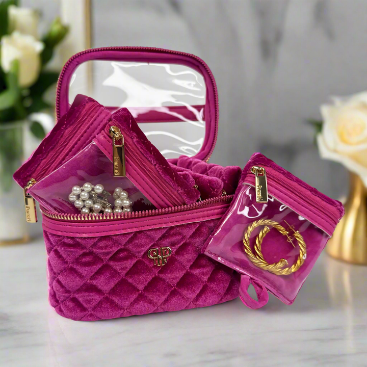 PurseN: Getaway Jewelry Bag in Fuchsia Velvet (H2099FV)
