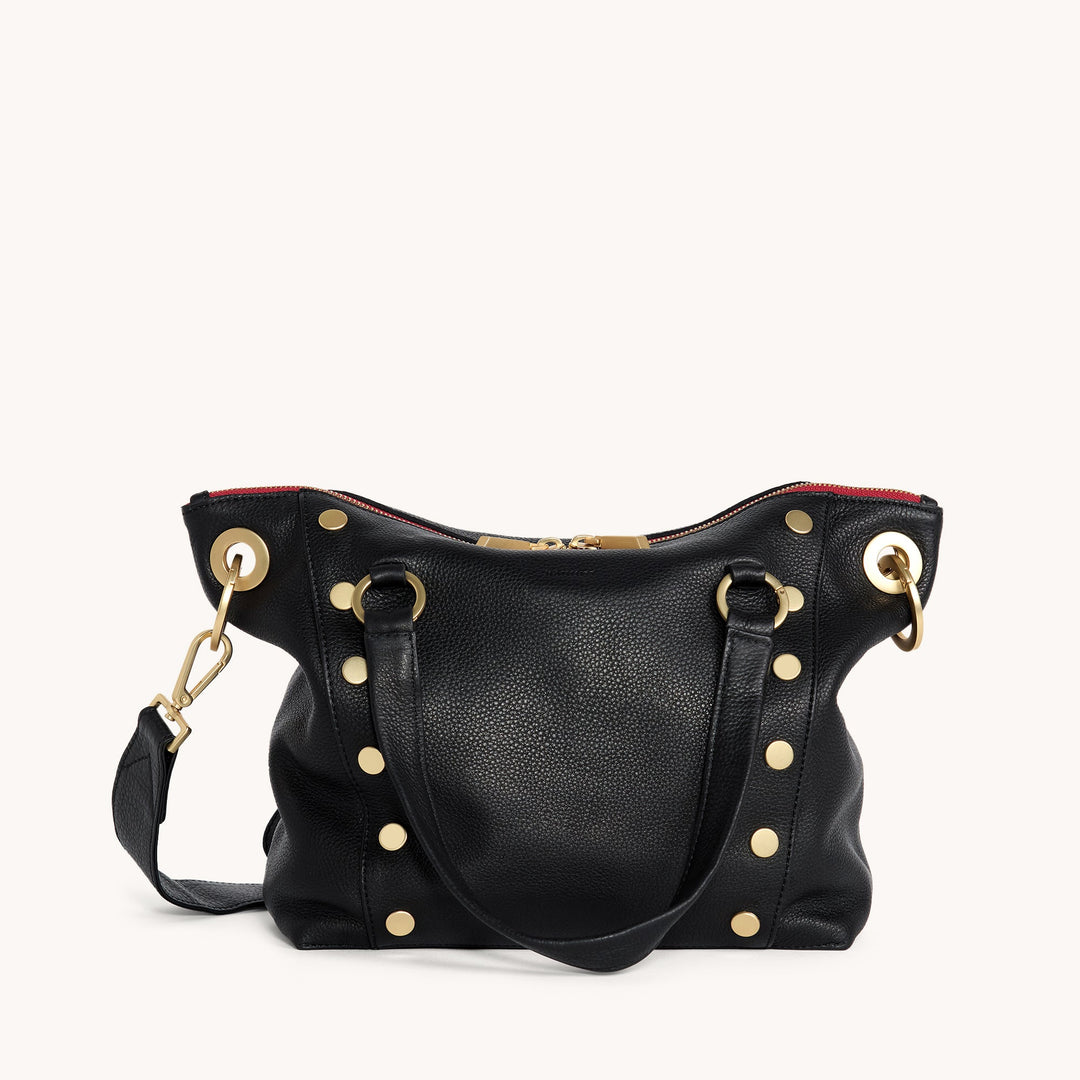 Hammitt: Daniel Med in Black/Brushed Gold Red Zip