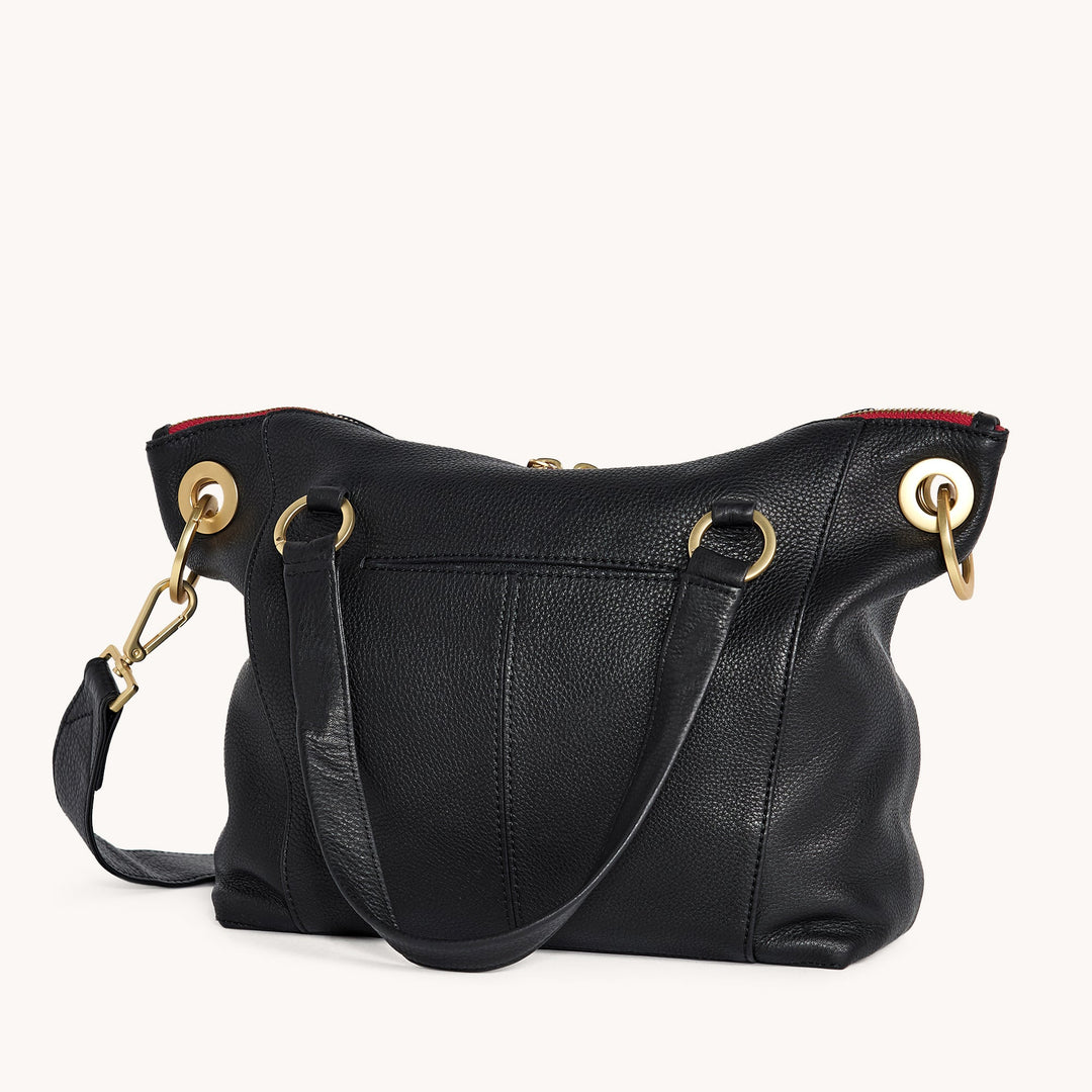 Hammitt: Daniel Med in Black/Brushed Gold Red Zip