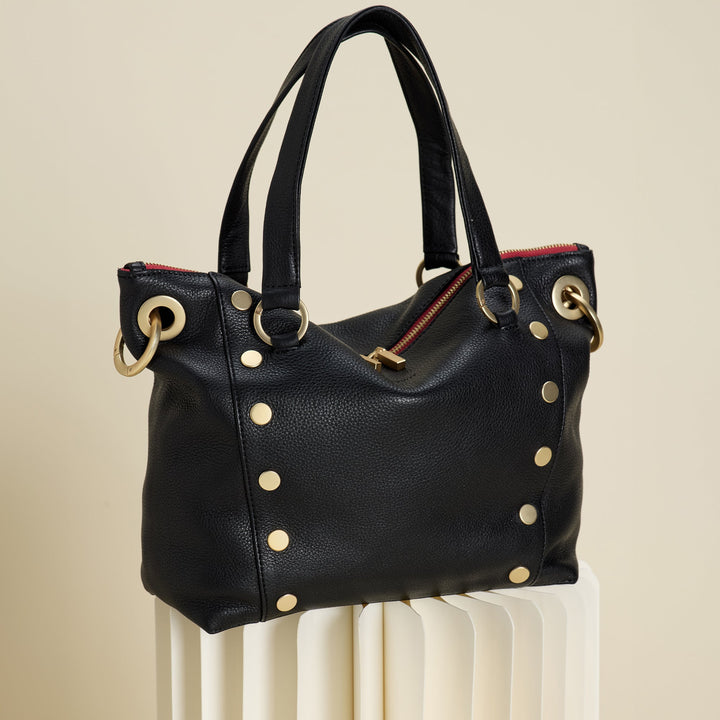 Hammitt: Daniel Med in Black/Brushed Gold Red Zip