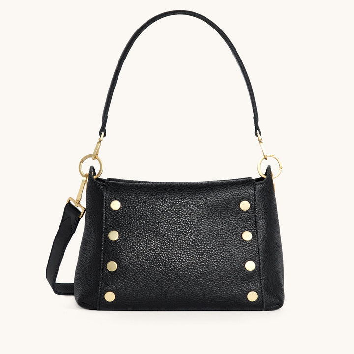 Hammitt: Bryant Med in Black/Brushed Gold Red Zip