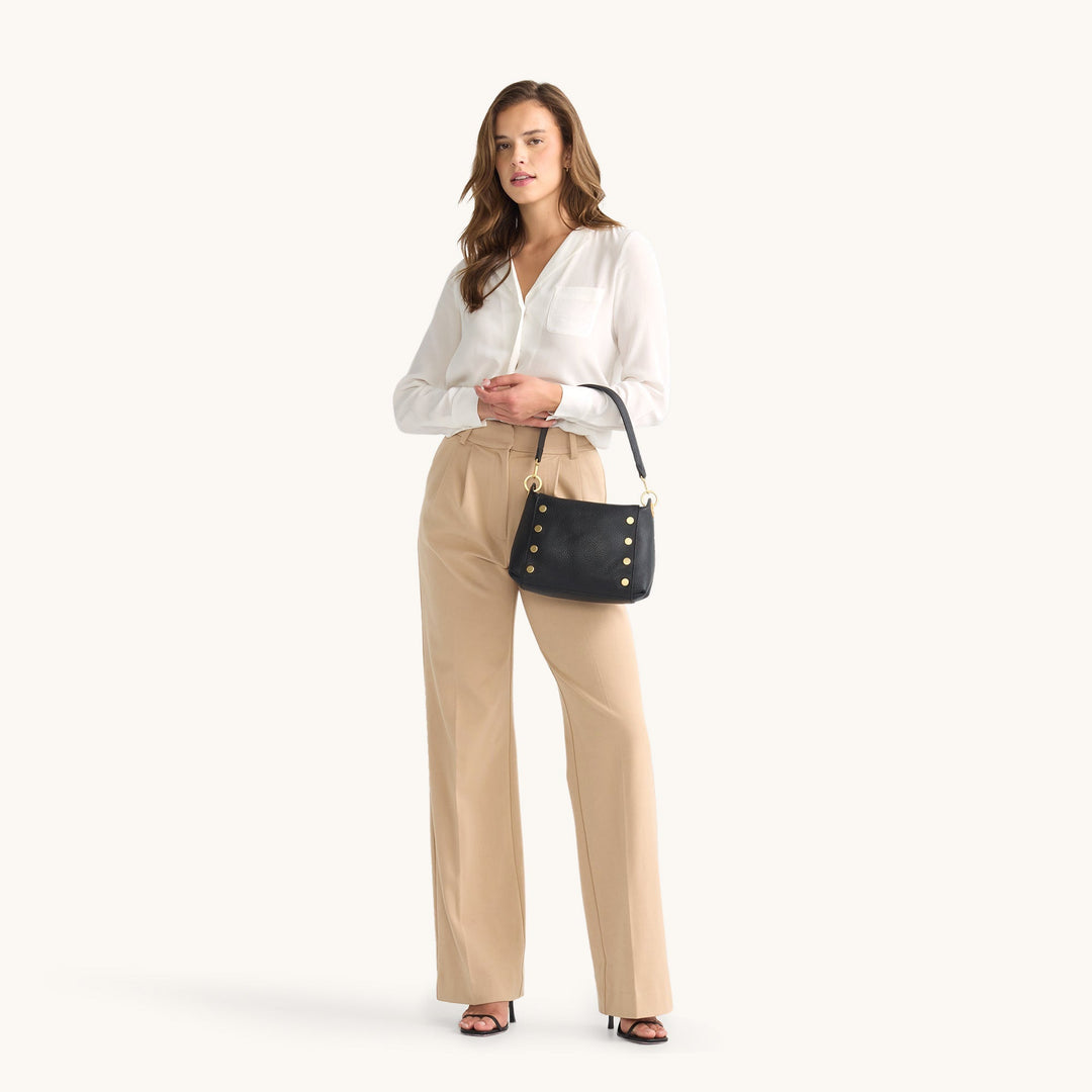 Hammitt: Bryant Med in Black/Brushed Gold Red Zip