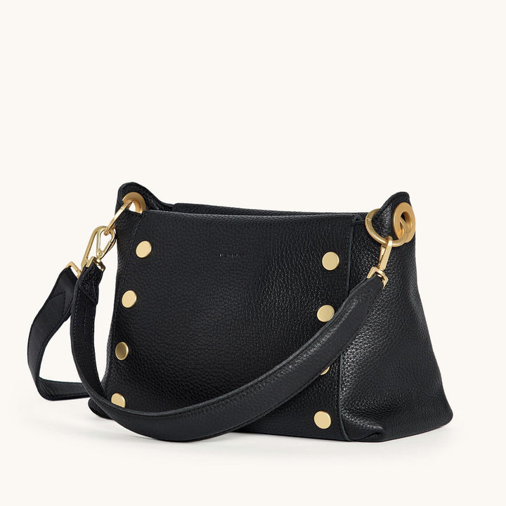 Hammitt: Bryant Med in Black/Brushed Gold Red Zip