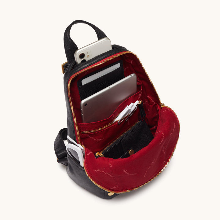 Hammitt: Hunter Med in Black/Brushed Gold Red Zip
