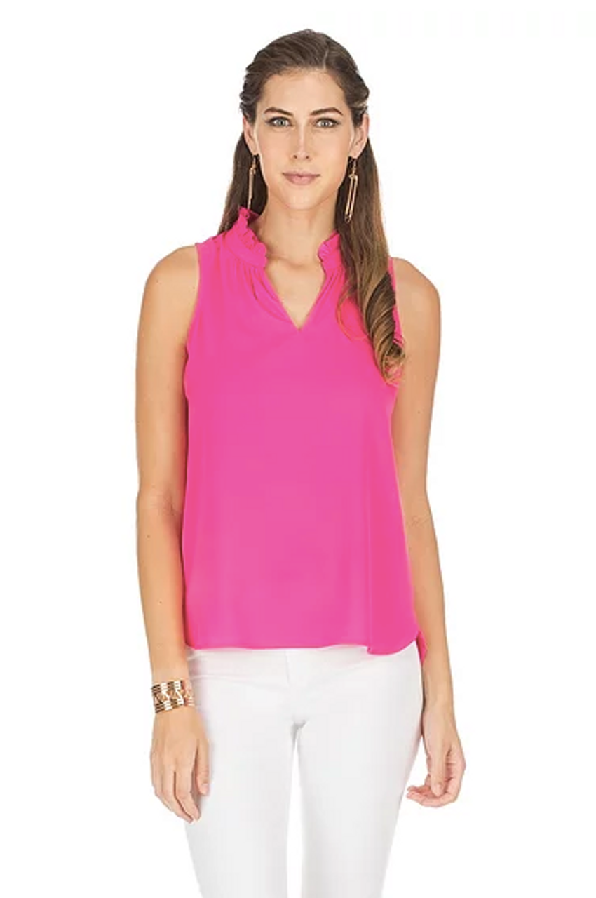 Jade: Ruffle Neck Shell Top in Pink 66Q9438-A
